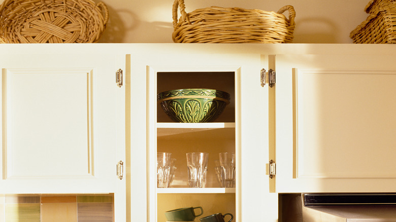 Baskets on top of kitchen cabinets