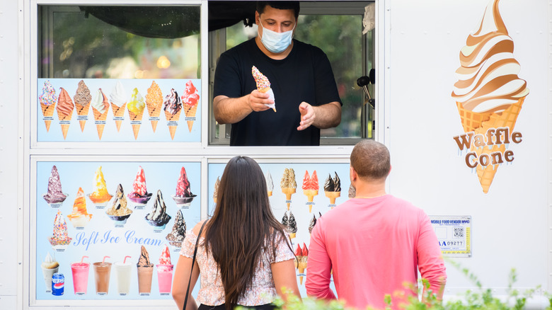 Customers at ice cream truck