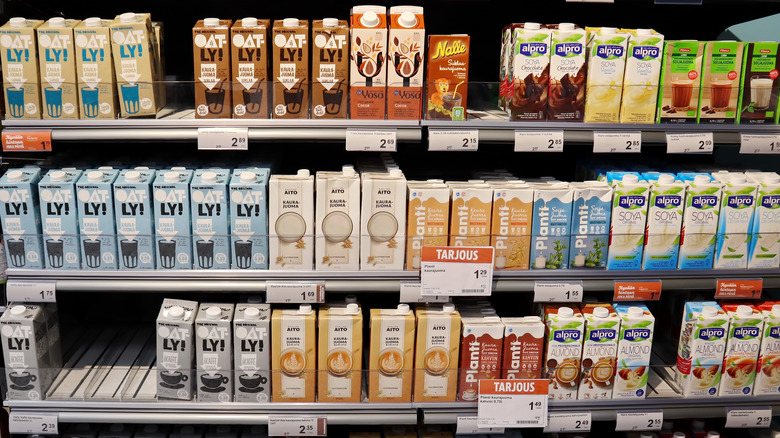 shelves of non-dairy milk