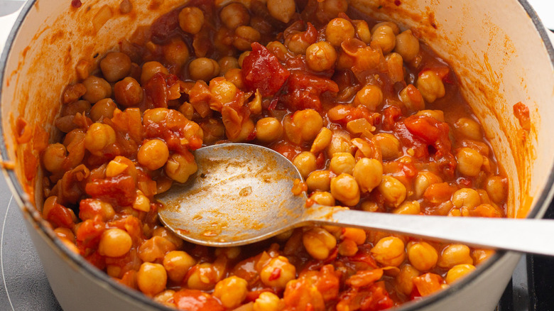 chickpea stew cooking in pot