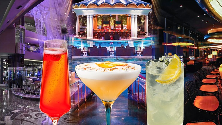 Three cocktails against a backdrop of three expensive Las Vegas bars