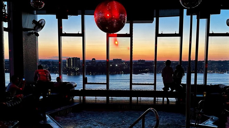 Interior and view from Le Bain