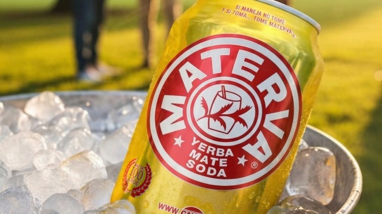 Can of Materva on ice outside
