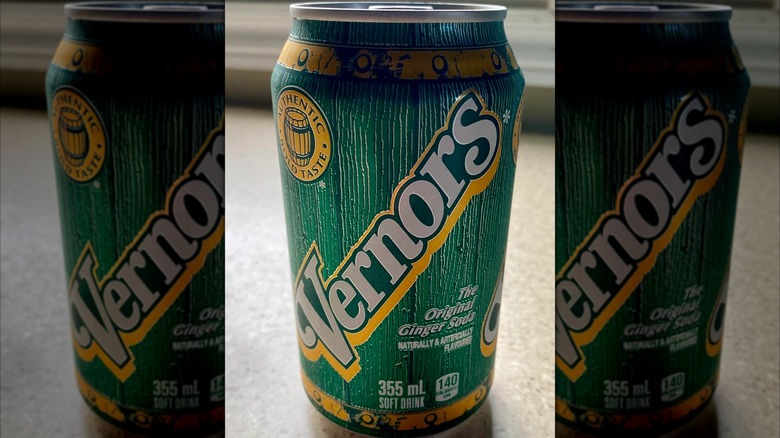 Close-up on a can of Vernors