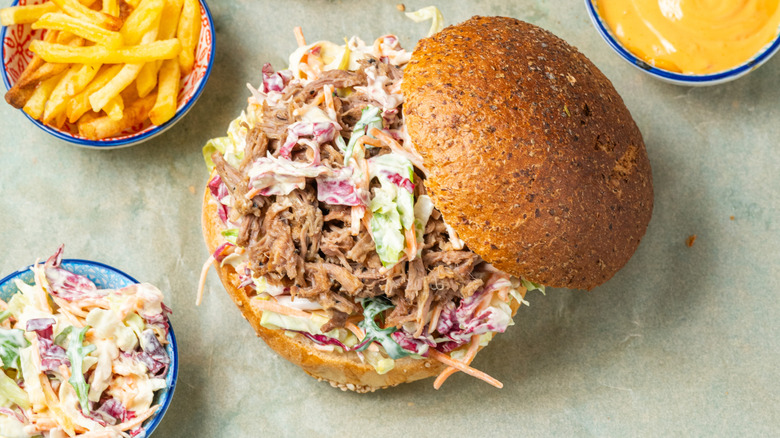 Pulled pork sandwiches with gold sauce
