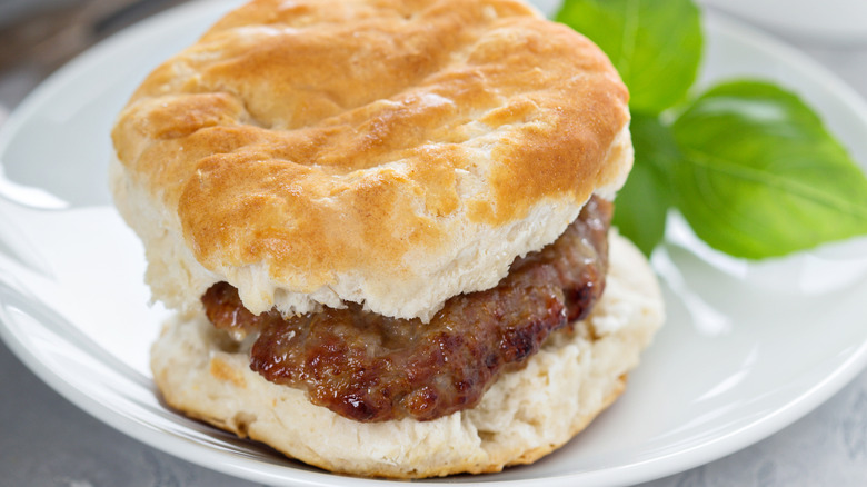 Sausage patty on a biscuit