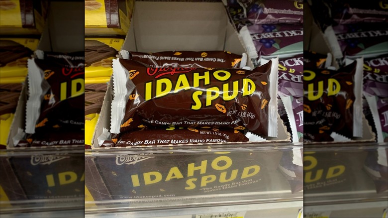 Packages of Idaho Spud candy on store shelf