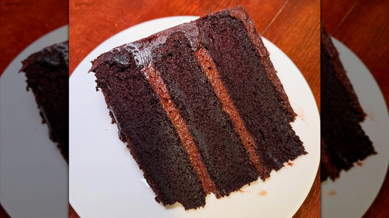Loaf Lounge slice of The Bear chocolate cake on a white plate