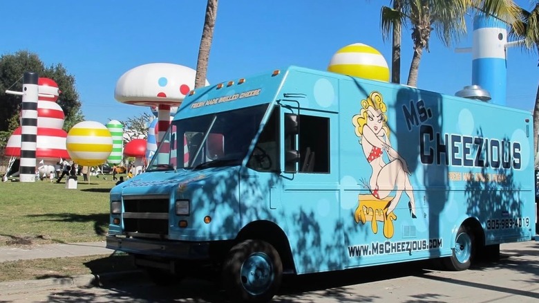 Bright blue food truck