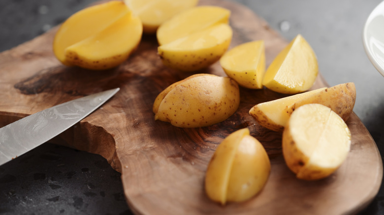 Baby potatoes sliced into wedges