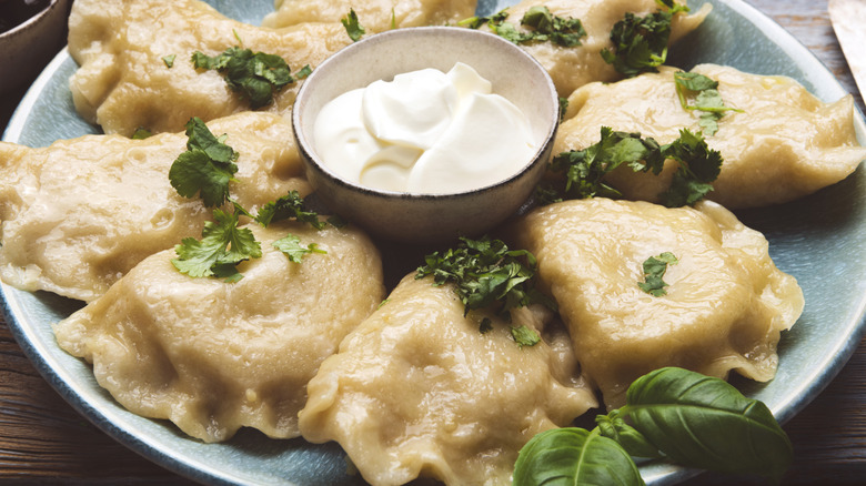 Close-up of boiled homestyle pierogi
