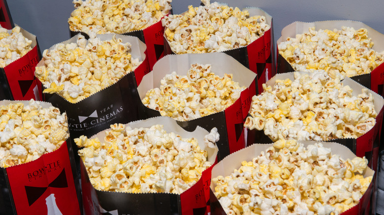 Several bags of movie theater popcorn.