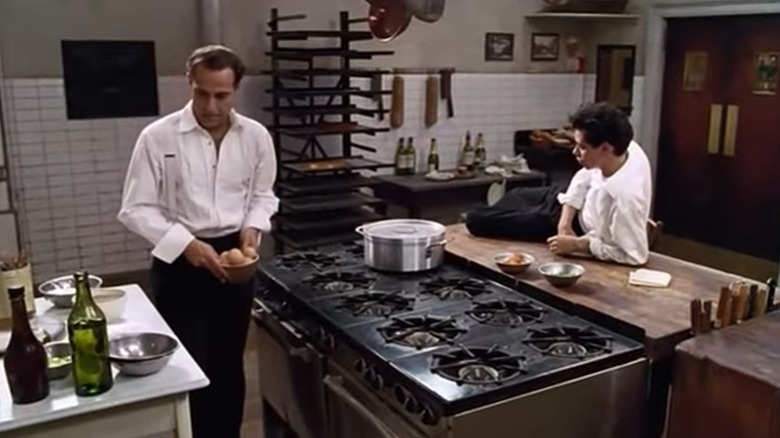 A still from "Big Night;" Primo and Secondo get ready to make breakfast in the restaurant kitchen