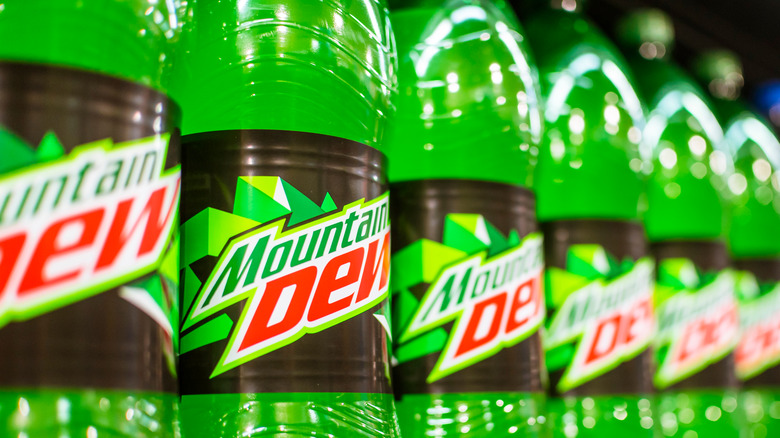 Grocery store display of Mountain Dew