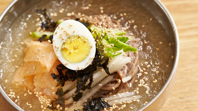 bowl of naengmyeon soup