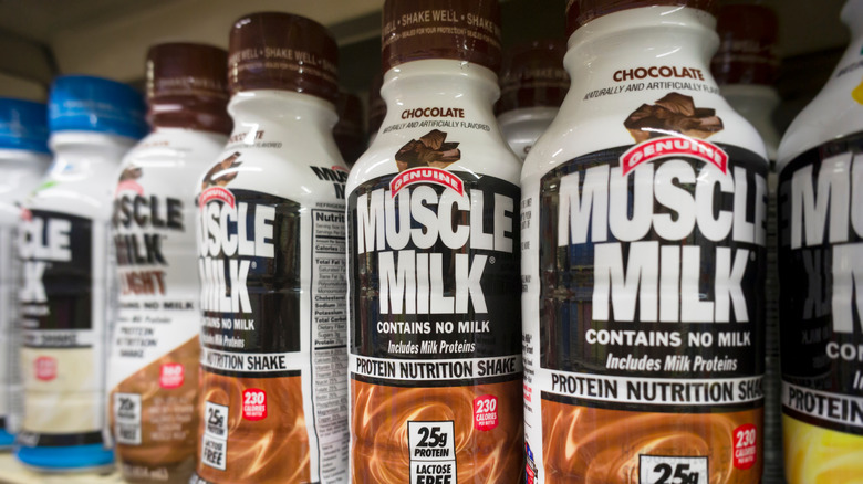 Muscle Milk bottles on shelves