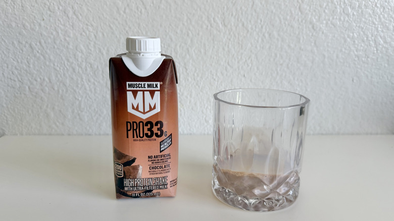Muscle Milk Chocolate Pro flavor on a table