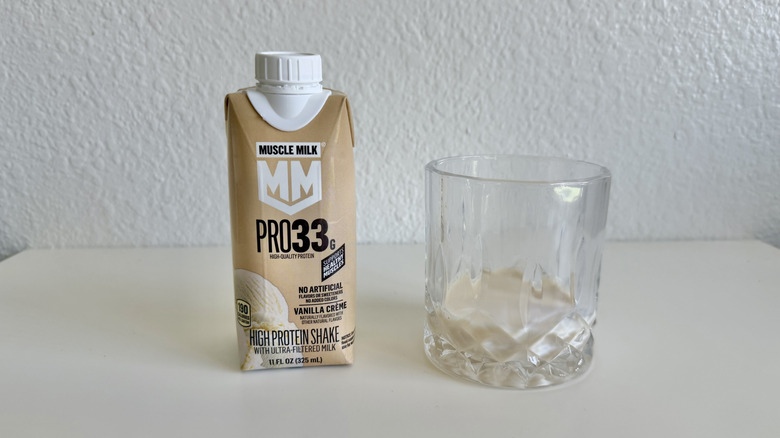 Muscle Milk Vanilla Crème Pro carton on a table