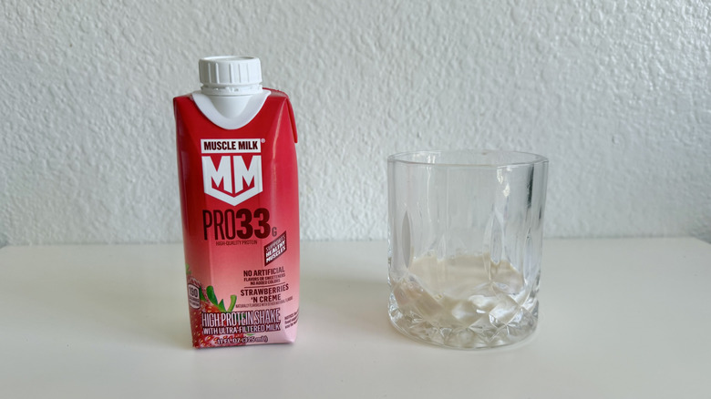 Muscle Milk Strawberries 'N Crème Pro on a table