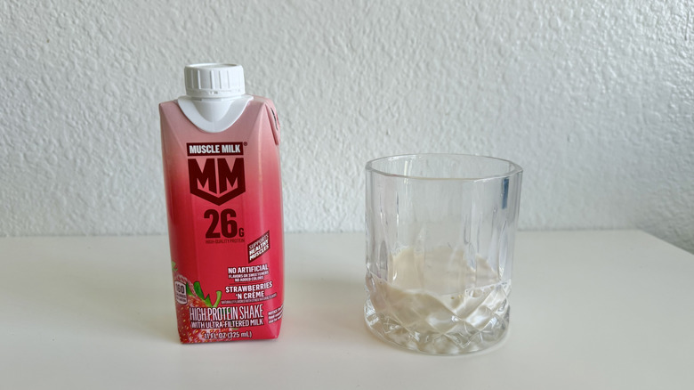 Muscle Milk Strawberries 'N Crème carton on a table
