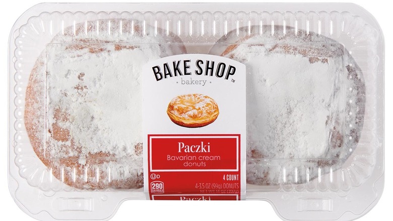 Two European-style donuts in a plastic package box