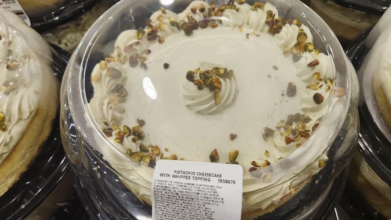 close up of pistachio cheesecake from Costco