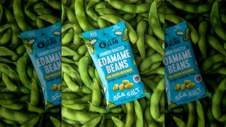 Serving pack of Only Bean dry-roasted edamame on fresh edamame
