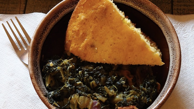 greens cornbread bowl fork