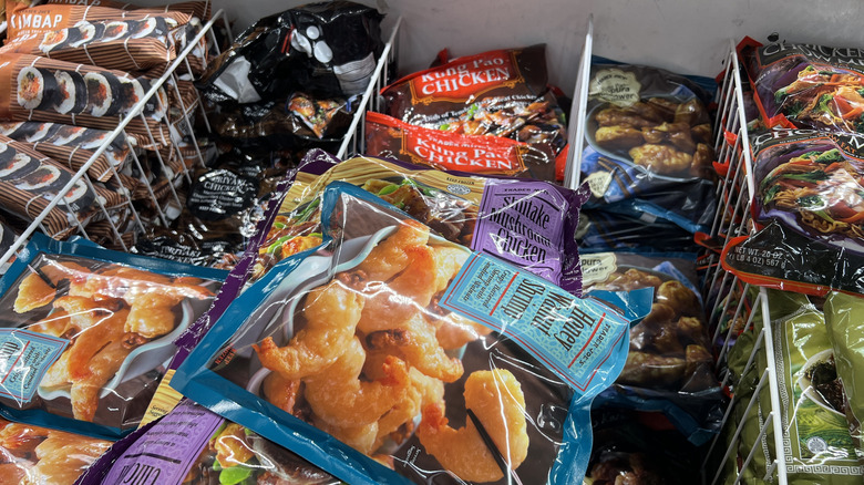 selection of frozen food packages at Trader Joe's