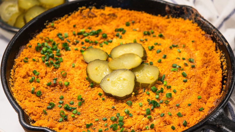 Close up on Nashville hot chicken dip