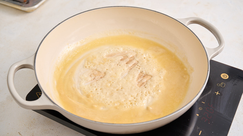 stirring flour into butter