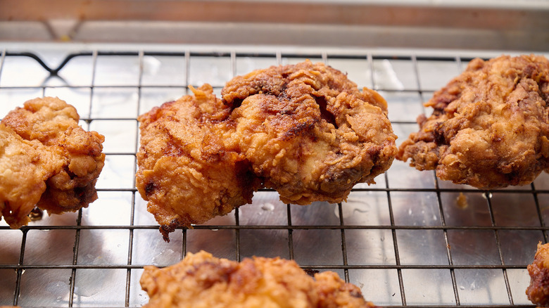 fried chicken on a wire rack