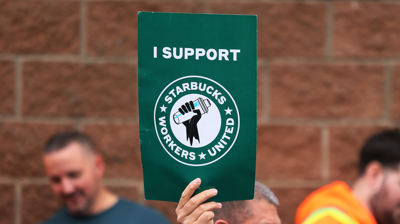 Starbucks Workers United picket sign