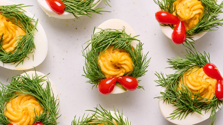 deviled eggs with dill wreaths
