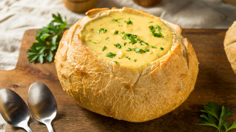 bread bowl with soup