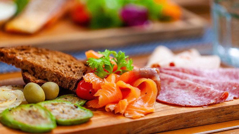 Closeup of Norwegian cold charcuterie board