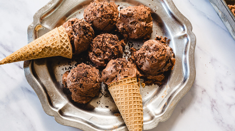 Plate with chocolate ice cream cones