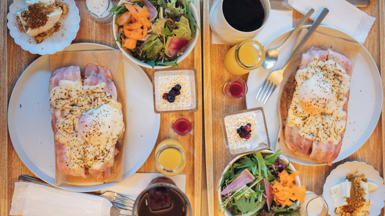 Breakfast trays with a variety of nutrtionally balanced dishes