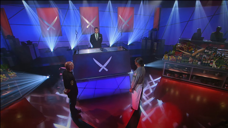 two chef facing off in iron chef episode