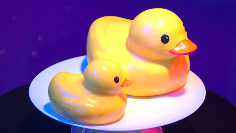duck cake next to rubber duck
