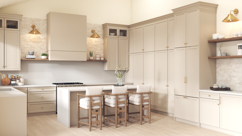 a clean kitchen with cabinetry in greige