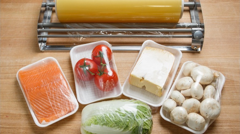 food wrapped in cling wrap