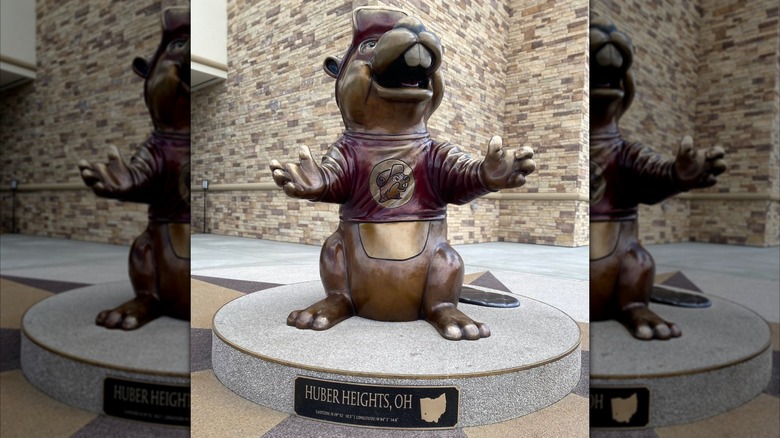 A Buc-ee's beaver mascot statue outside a travel center in Huber Heights, Ohio
