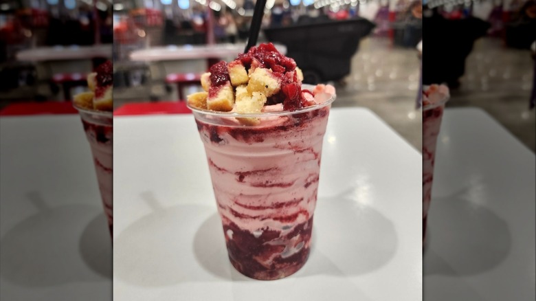 Costco food court Strawberry Shortcake Sundae on white table