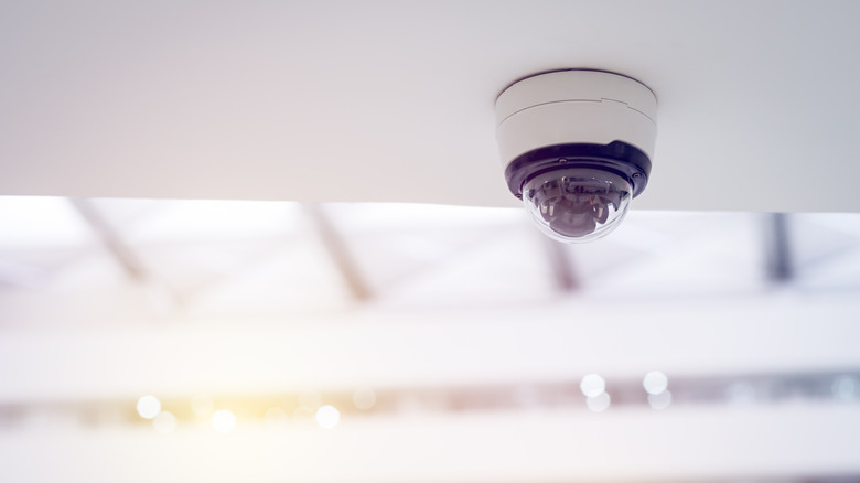 A ceiling mounted CCTV security camera