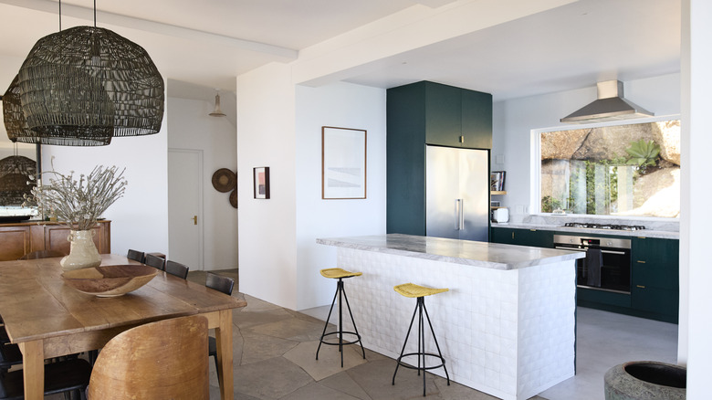 A modern kitchen and dining room