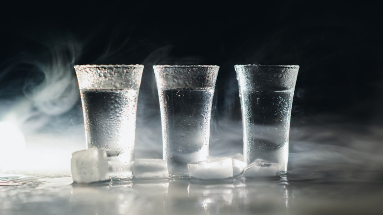 shot glasses with chilled vodka