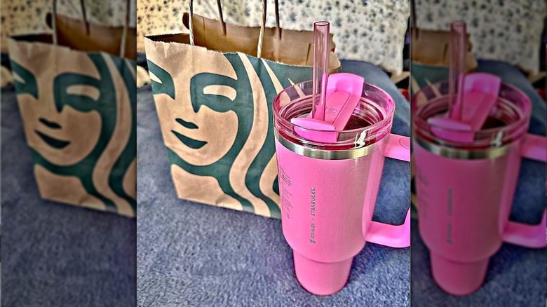  Starbucks Stanley Winter Pink Quencher and Starbucks bag