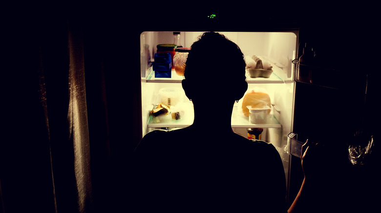Person opening a fridge at night