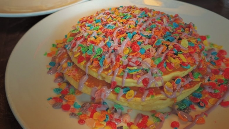 pancakes topped with fruity pebbles from Mt. Kisco
